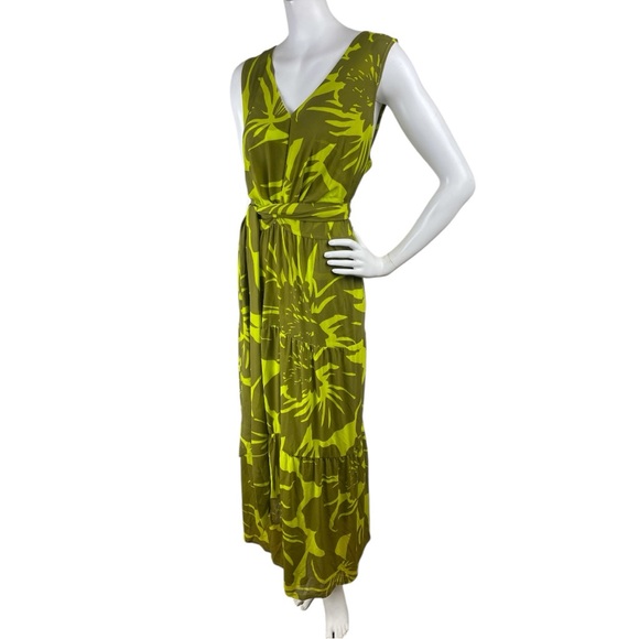CAbi 5953 Tie Front Dress V-Neck Sleeveless Green Palm Tropical Floral Sz Large - Picture 12 of 17